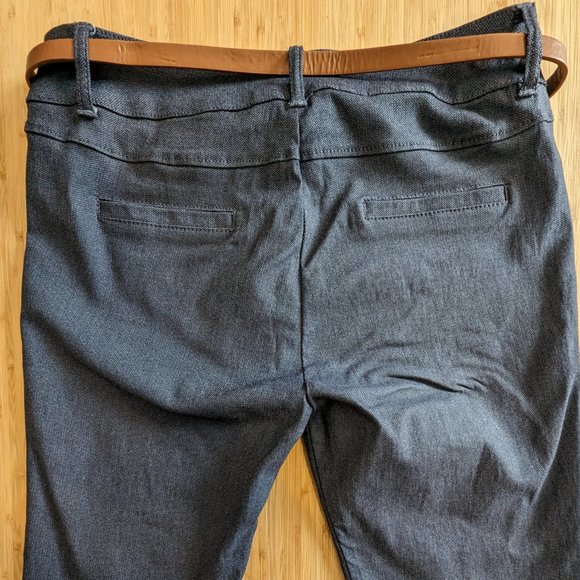 Large Stretch Jean type Leggings Pants simulated jean with brown leather belt - Picture 3 of 8